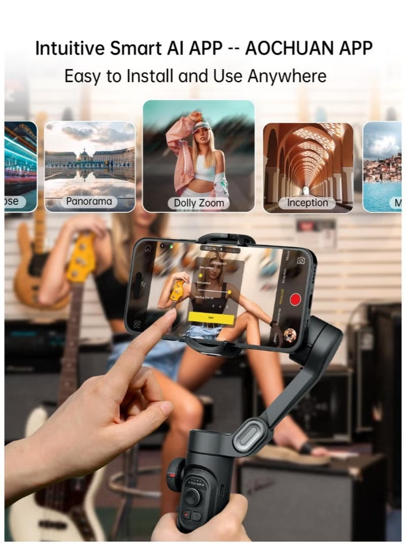 اوتشوان مثبت مصعد هاتفي ثلاثي المحور قابل للطي لجهاز iPhone مع عجلة تركيز، مثبت مصعد لـ TikTok وYouTube وVlog لـ iPhone وAndroid - Image 5